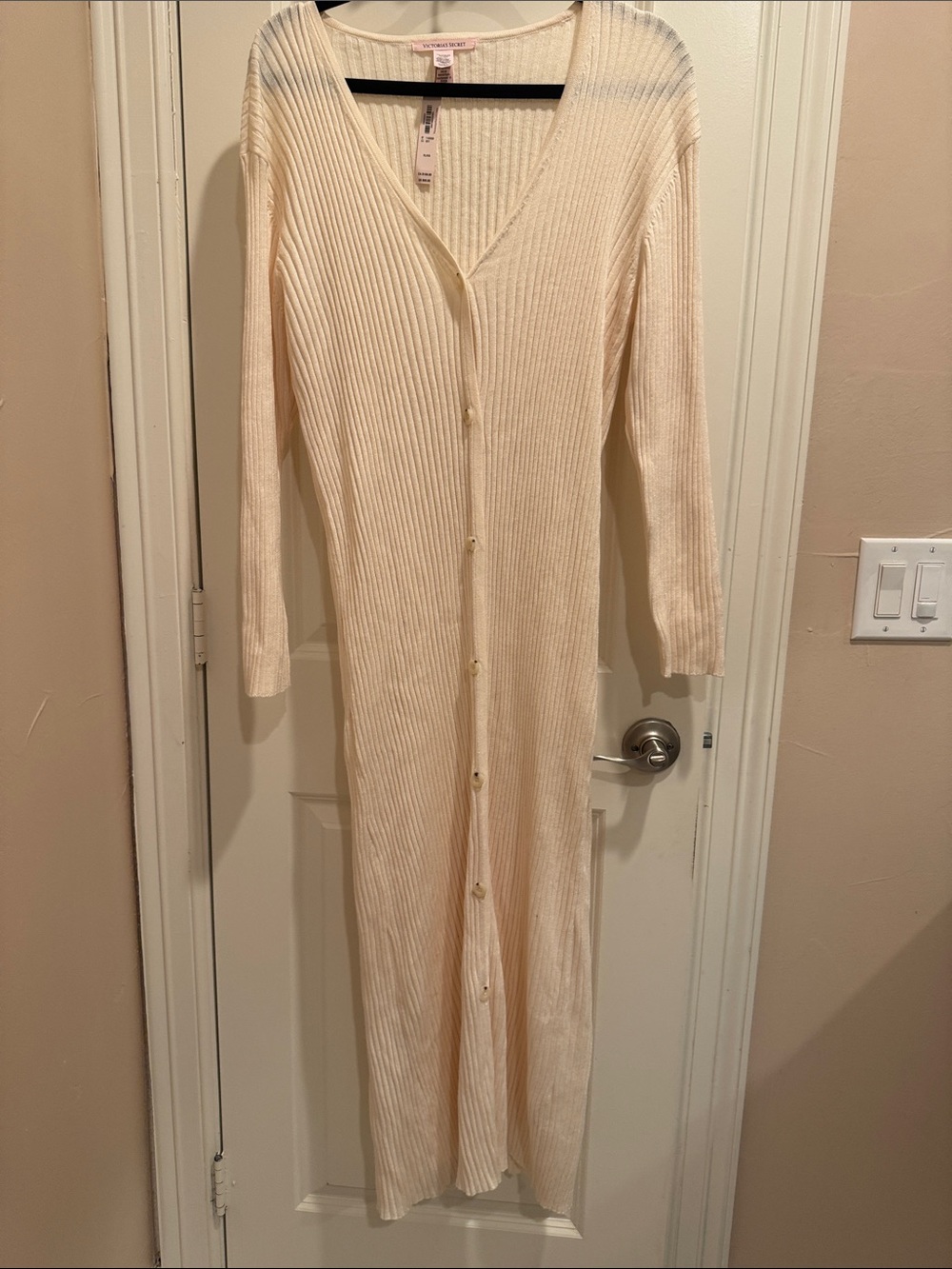 Victoria Secret beige Ribbed Button-Front Maxi Cardigan Dress